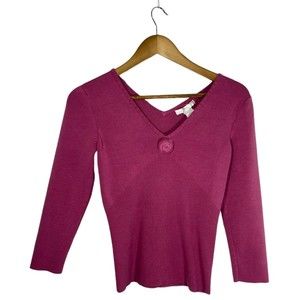 Design History Women's M Pink V-Neck 3/4 Sweater Blouse Top